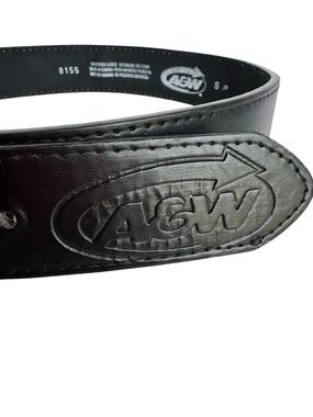 Vintage A&W Black Leather Belt Sz Small Embossed Logo Made in Canada RARE Unique